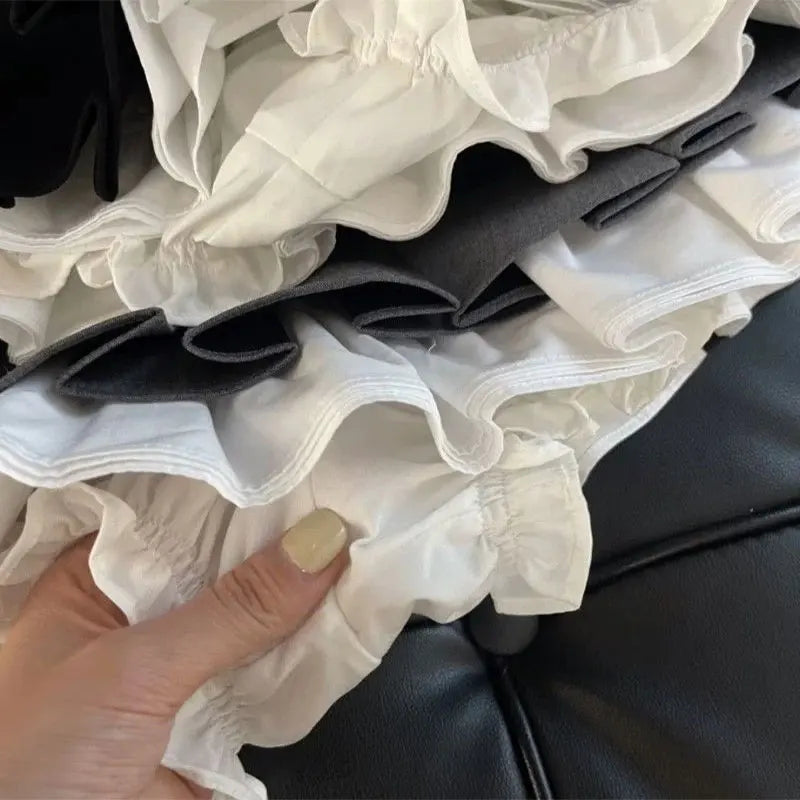 Mooyufon Ruffles Black Mini Skirt Women Korean Patchwork Pleated