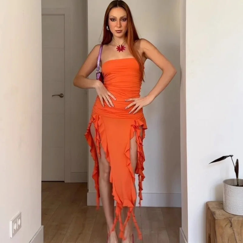 Fashion Sexy Sleeveless Backless Strapless Dress Summer Chest Wrapping