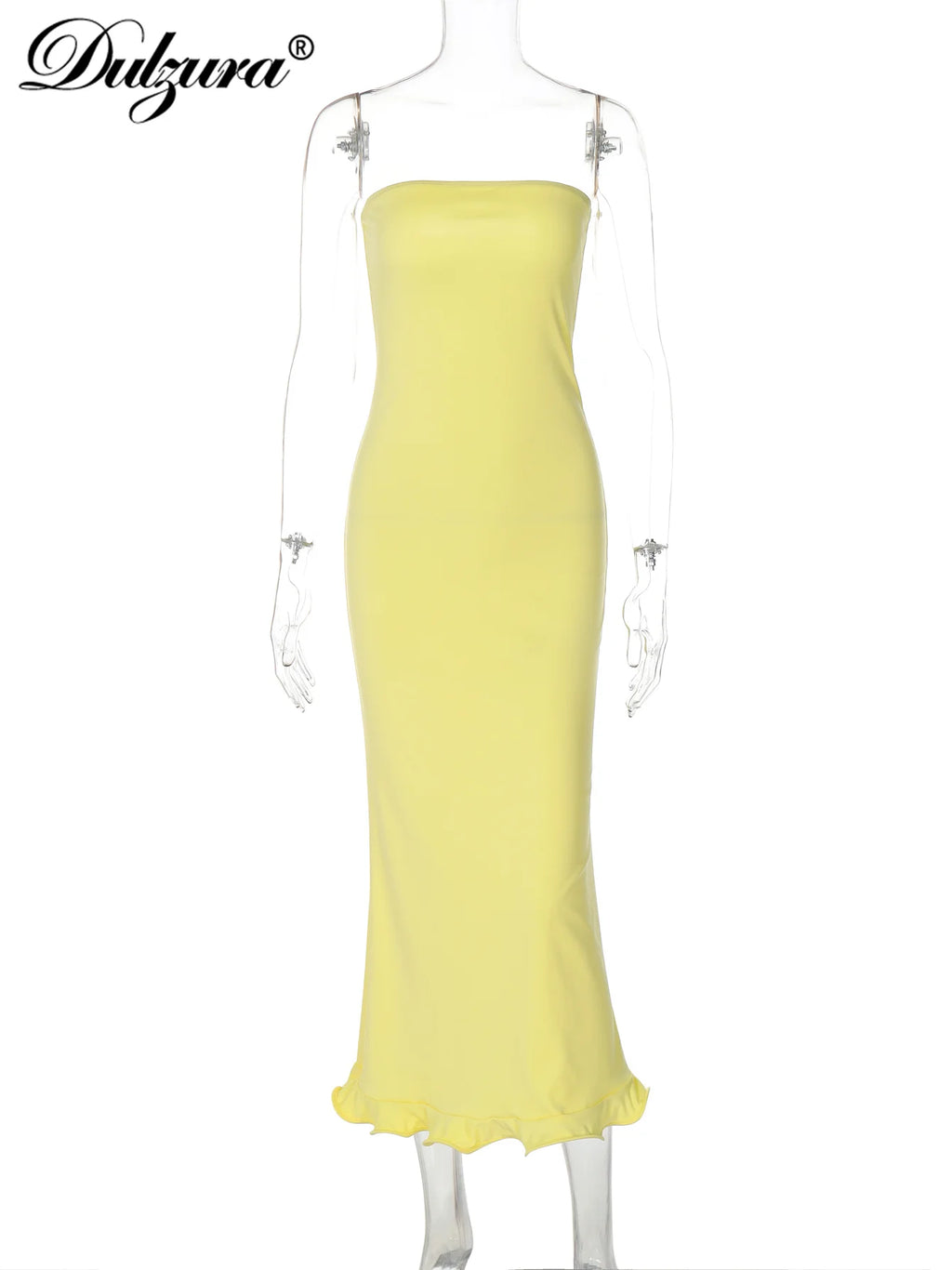 Dulzura Sleeveless Ruffles Patchwork Strapless Bodycon Midi Dress