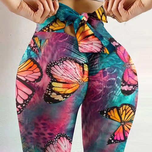 High Waist Sexy Butterfly Printed Leggings Bowknot Yoga Pants Bow
